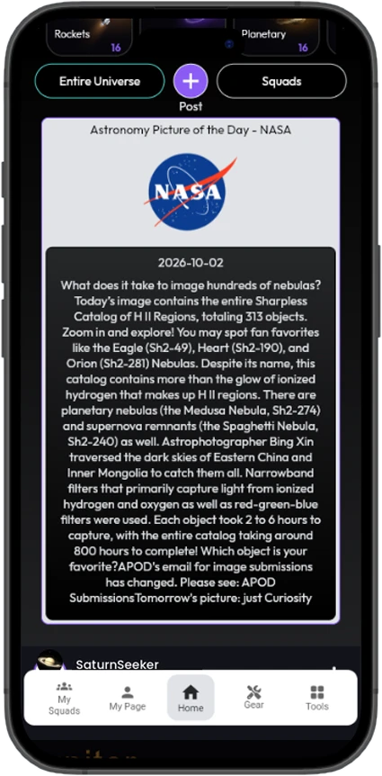 NASA Astronomy Picture of the Day card on the home screen
