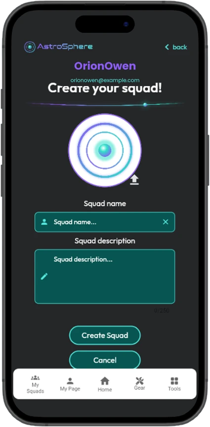 Create your squad screen with picture, name and description