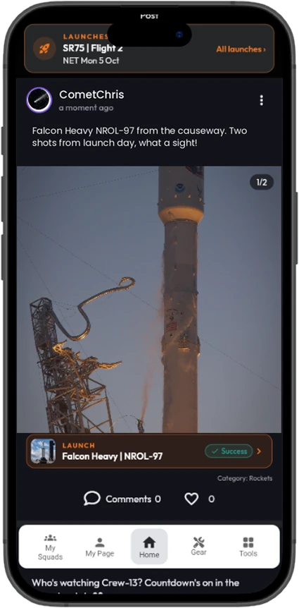 The Sky Feed with a Falcon Heavy launch photo linked to its launch