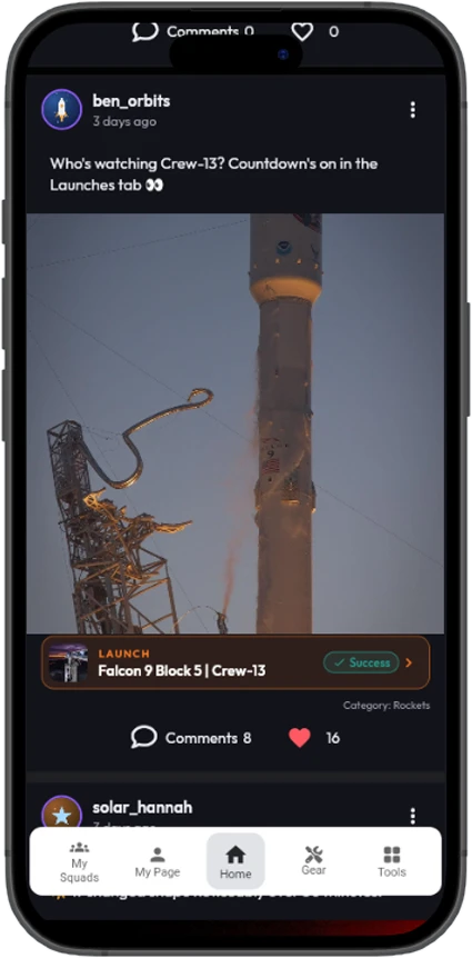The Sky Feed with a post about Crew-13 linked to the launch