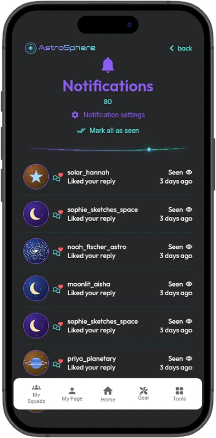 Notifications screen showing who liked your replies